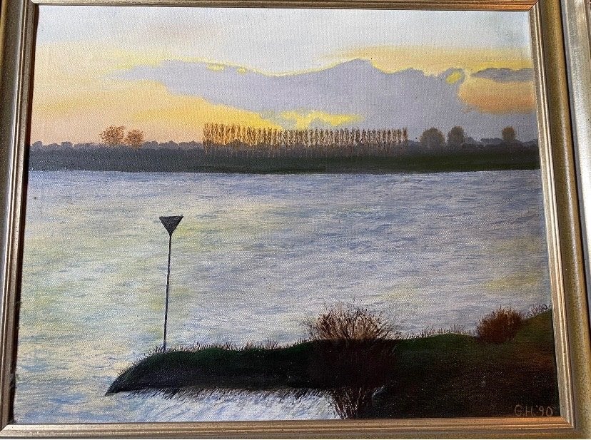 Riviergezicht olieverf H.G. 1990, Antiek en Kunst, Ophalen, Maritiem / water, Doek, Realistisch