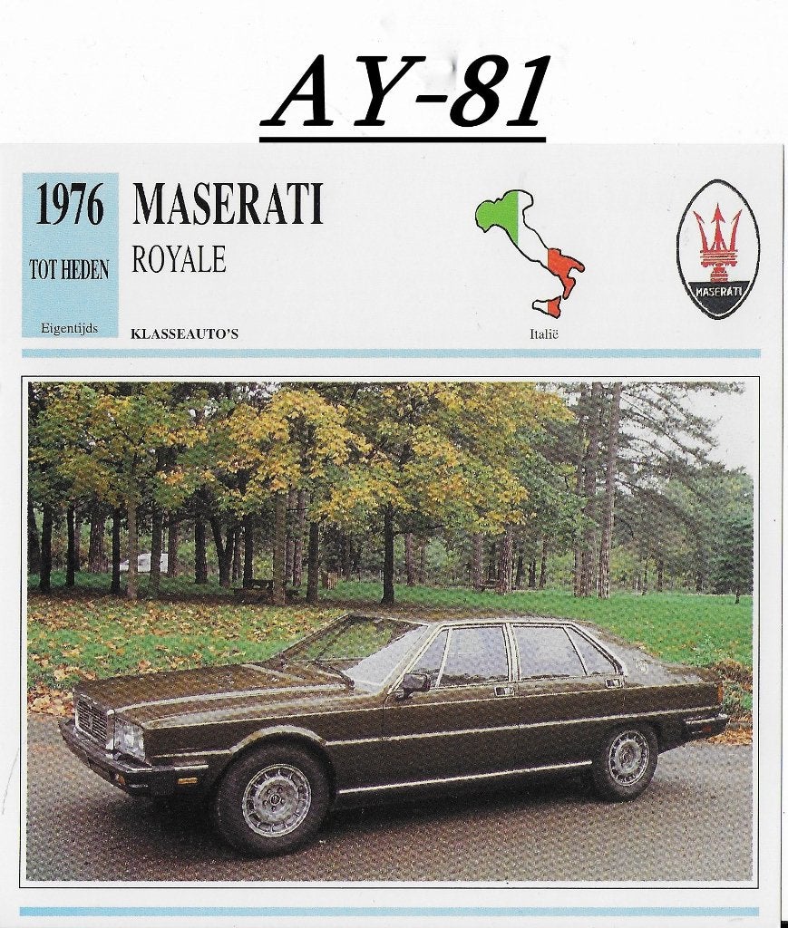 Ay81 autokaart maserati royale ( 1976 ), Ophalen of Verzenden, Zo goed als nieuw, Auto's
