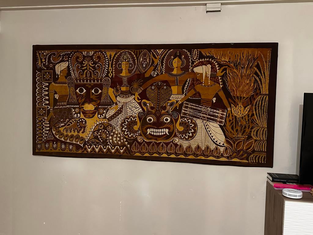 Groot Sri Lankaans geschilderd doek op lijst - Art Lanka, Ophalen