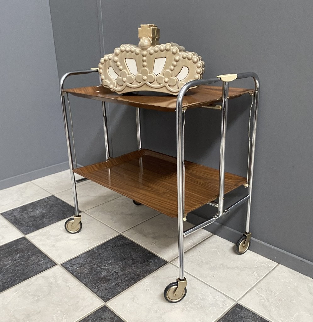 60 jaren inklap bruine serveerwagen serving trolley Gerinol, Ophalen, Gebruikt