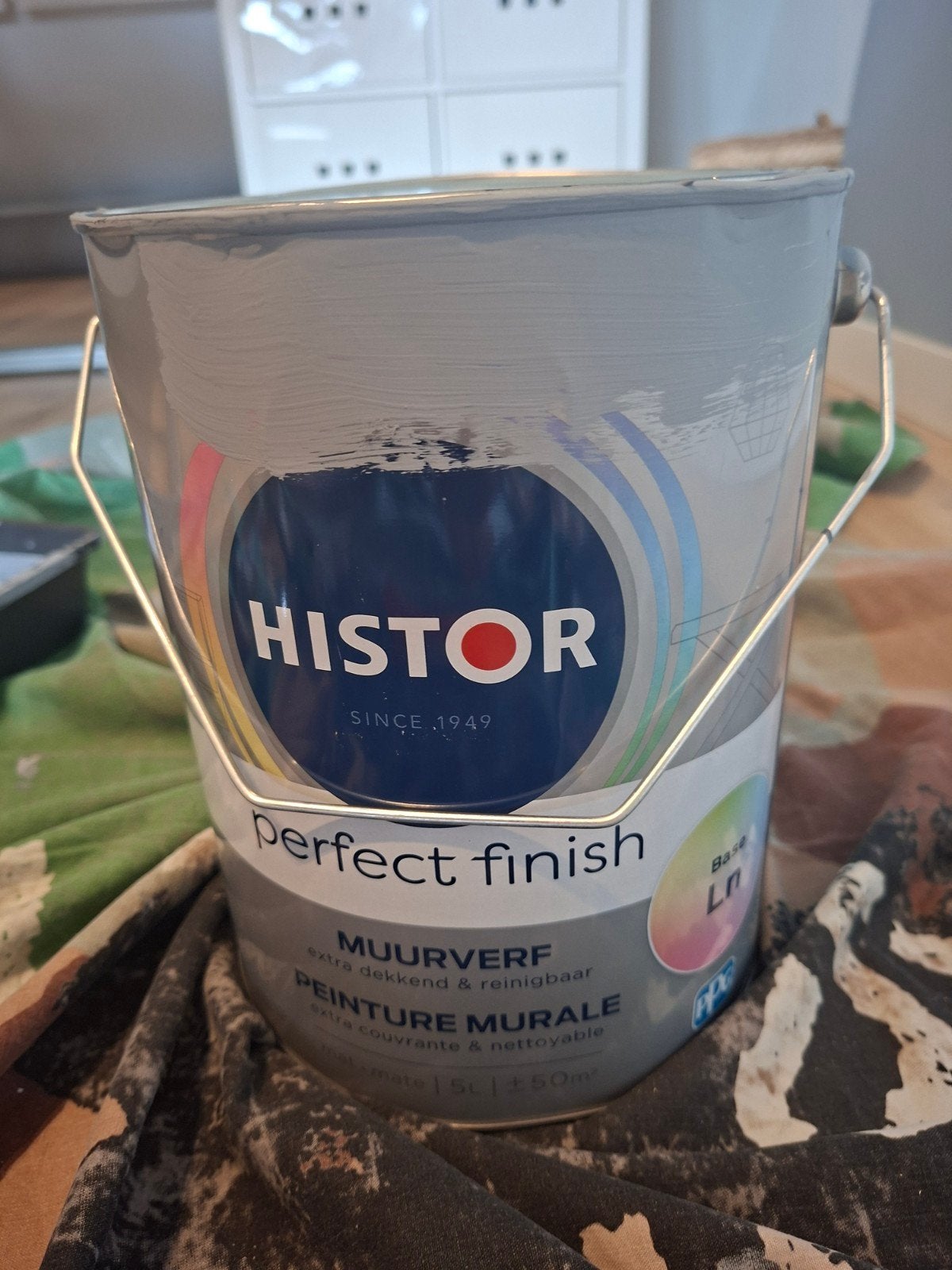 Histor Perfect Finish Muurverf Grijs/blauw 4L, Doe-het-zelf en Verbouw, Ophalen, Zo goed als nieuw
