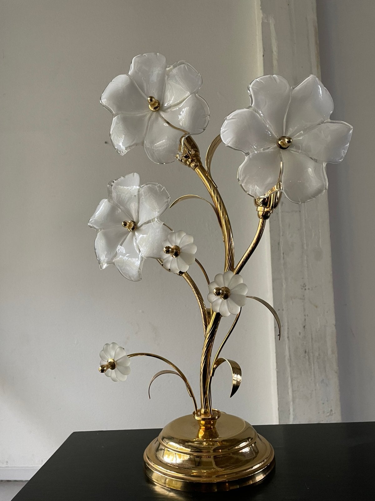 Vintage jaren 90 goud bloemen glas, ., E14 (klein), Zo goed als nieuw, Glas
