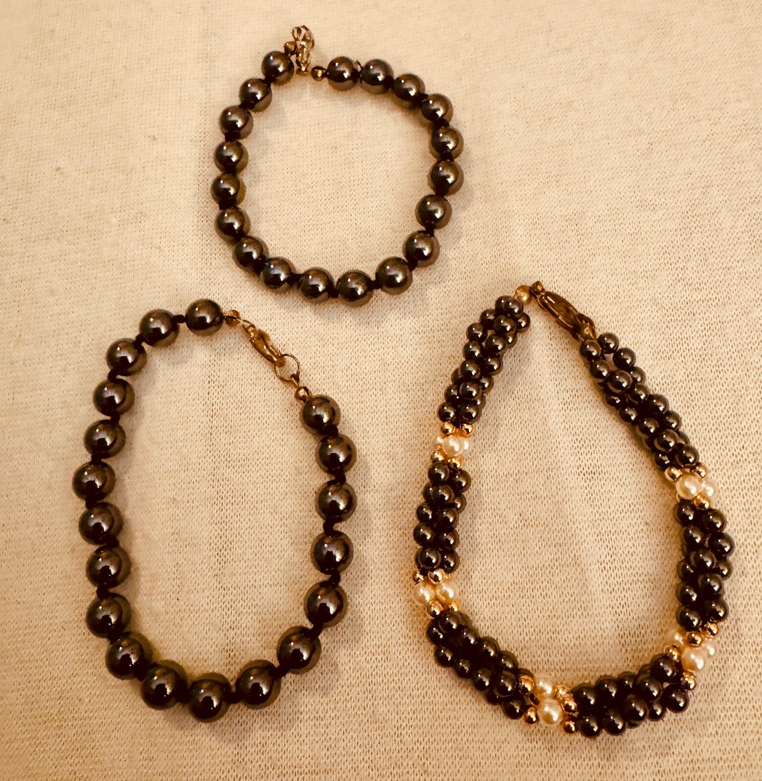 Vintage Set Hematiet Armbanden 23cm Echt Natuurlijk Hematiet, Overige materialen, Gebruikt, Zwart, Ophalen of Verzenden