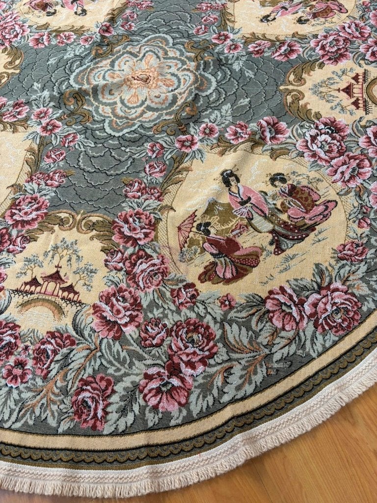 vintage tafelkleed met een Japans tafereel ovaal 160/140 cm, Ophalen of Verzenden