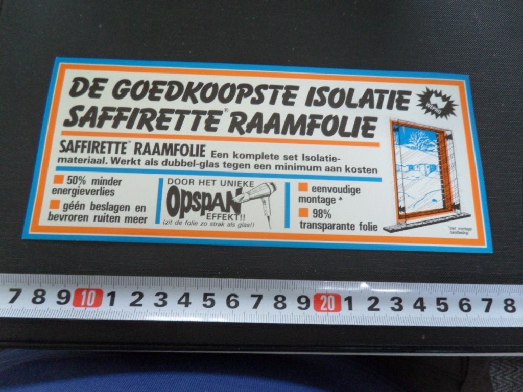 sticker De goedkoopste isolatie SAFFIRETTE Raamfolie, Ophalen of Verzenden, Zo goed als nieuw