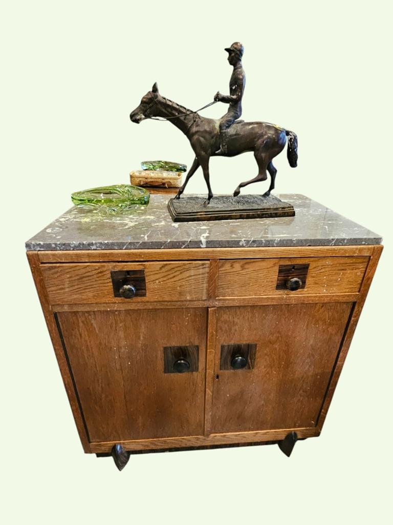Vintage eikenhouten kastje met marmeren blad, Ophalen