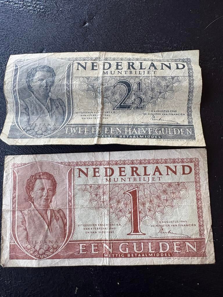 Oude Nederlandse Papieren Gulden Biljetten - 1 en 2,5 Gulden, Ophalen of Verzenden, 1 gulden, Setje