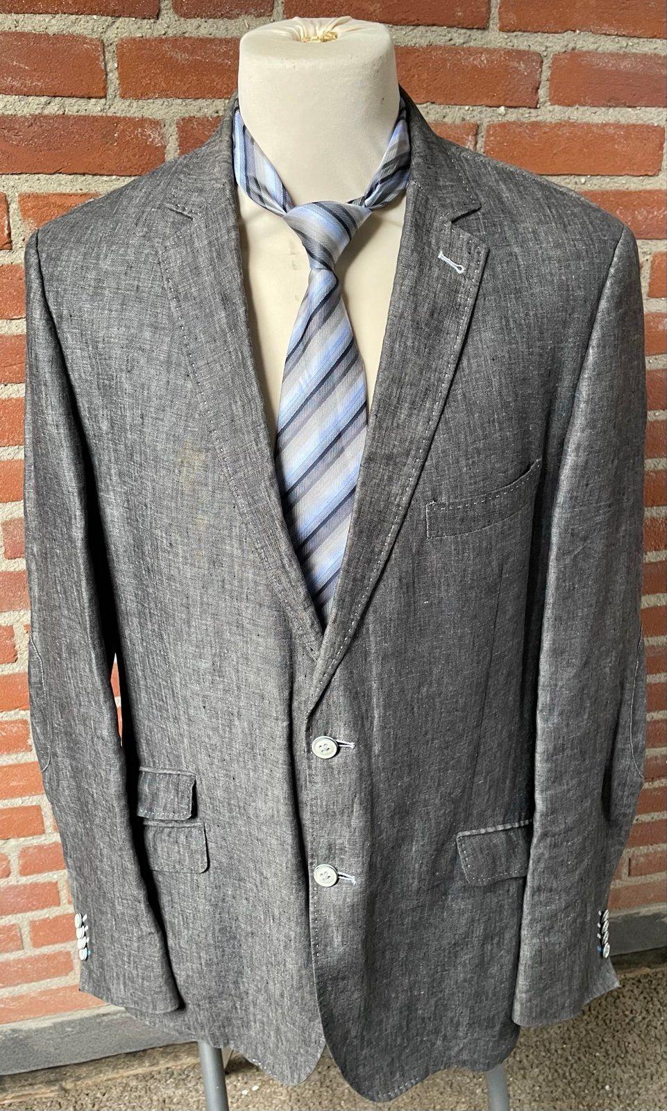 British Indigo Gemêleerde Grijze Linnen Blazer Mt 54, Ophalen of Verzenden, Gedragen, Overige maten, Grijs