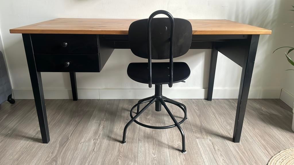 Arkelstorp bureau en Kulaberg bureaustoel zwart houten blad, Ophalen, Zwart, Gebruikt, Schoolbureau