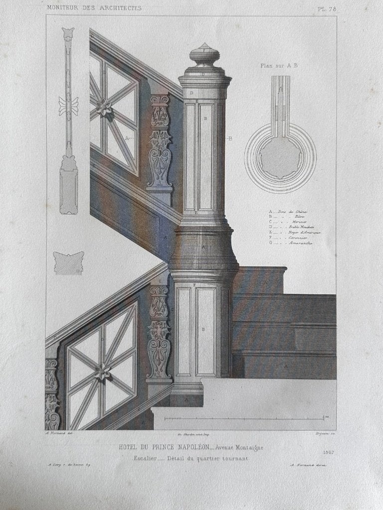 2 staalgravures - Hôtel Prince Napoléon - trap & gevel, Verzenden, Architectuur, Gravure, Blanco verso