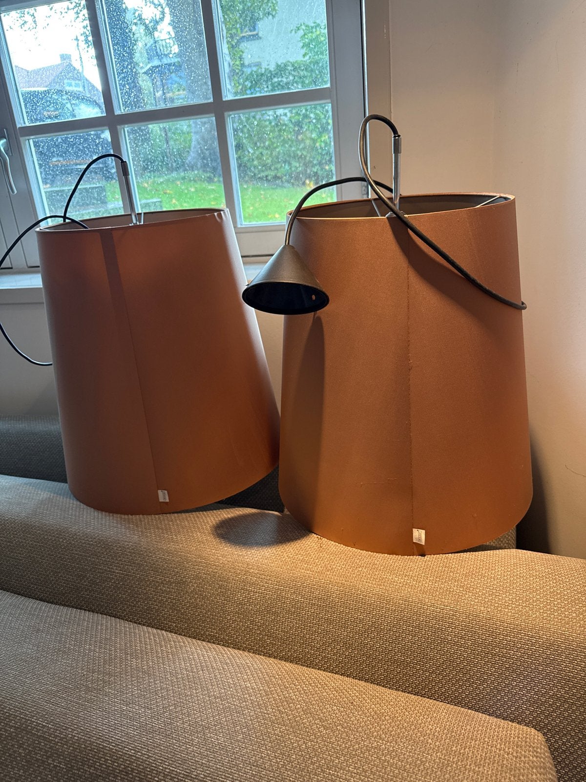 Moooi Koperkleurige Lampenkappen met Fitting en Bekabeling, Rond, Oranje, Zo goed als nieuw, Textiel