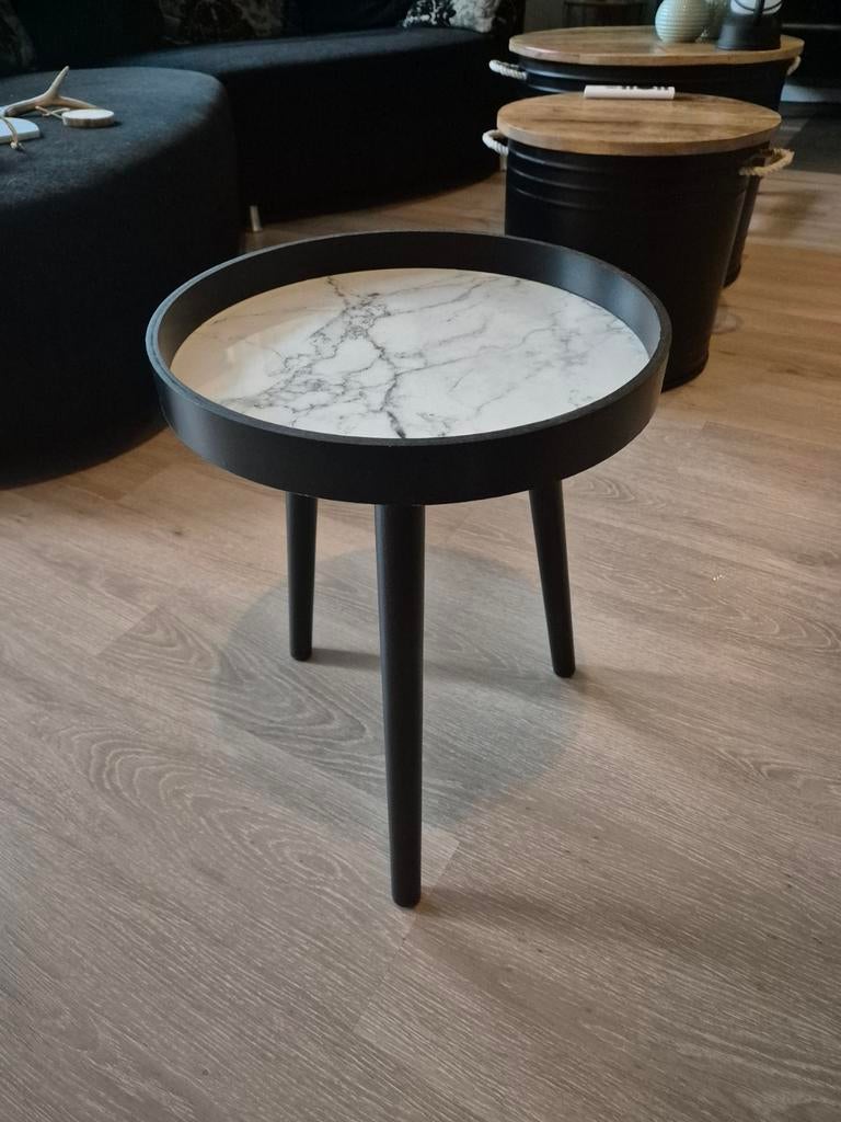 Bijzettafel Hout Marmer, Ophalen of Verzenden, Rond, Minder dan 55 cm