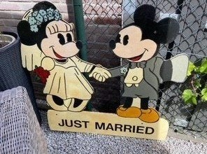 huwelijk trouwen mickey en minnie mouse bord te koop, Ophalen, Gebruikt, Versiering, Geboorte of Huwelijk