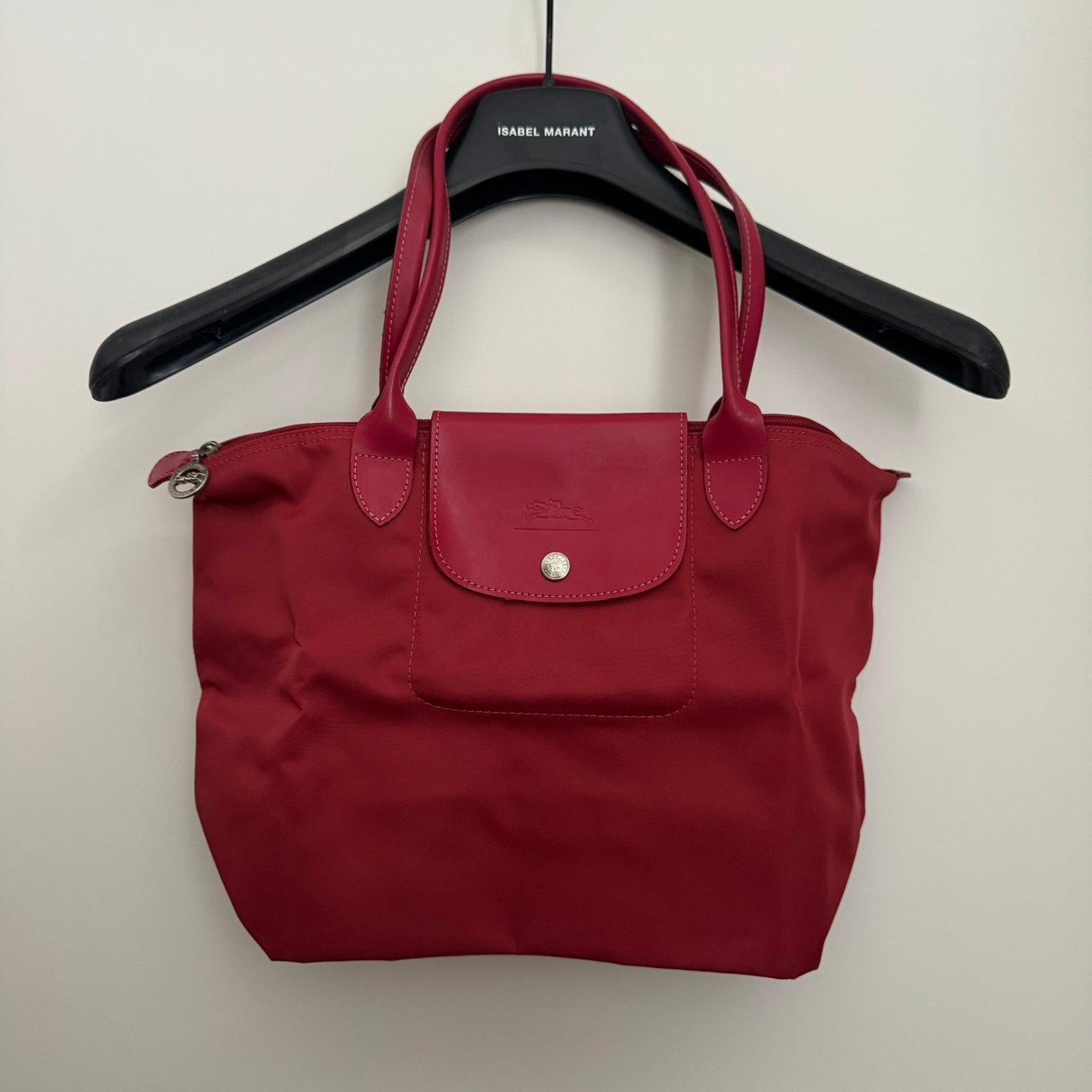 Longchamp pliage rood zgan, Verzenden, Zo goed als nieuw, Rood, Handtas