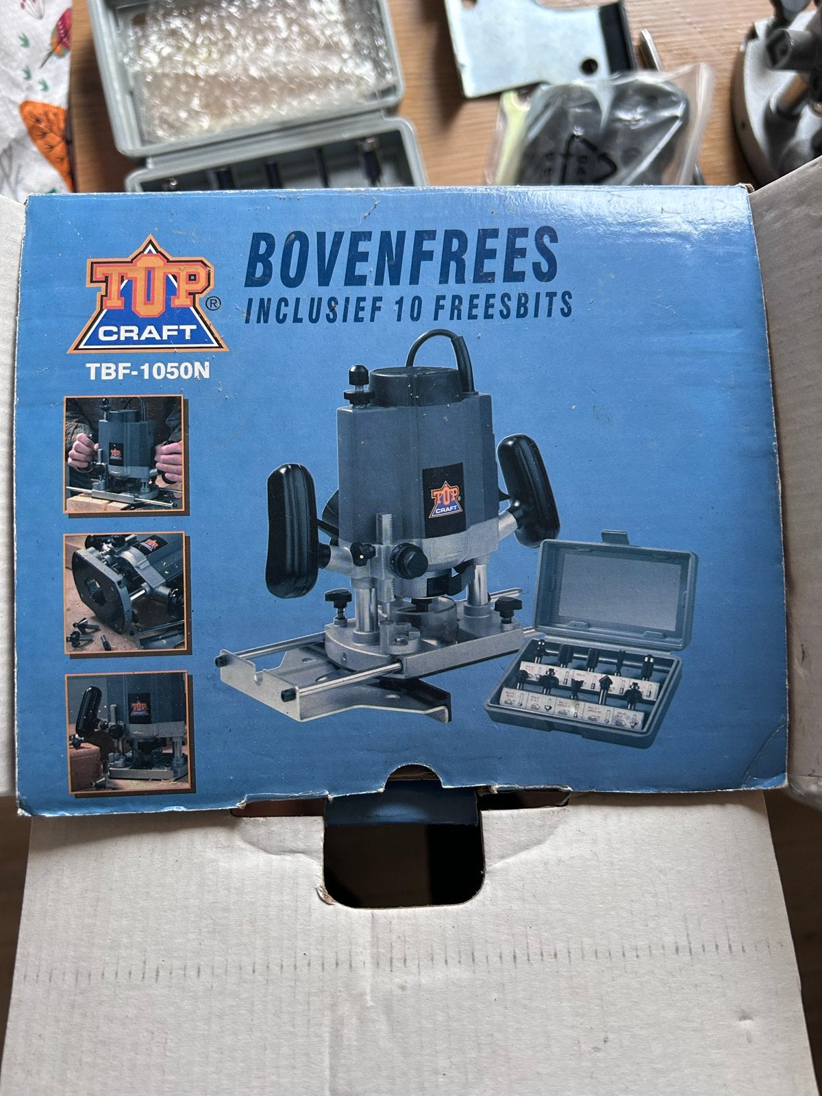 Top Craft Bovenfrees TBF-1050N 1050W met 10 freesbits, Ophalen of Verzenden, Gebruikt, Elektrisch, Bovenfrees