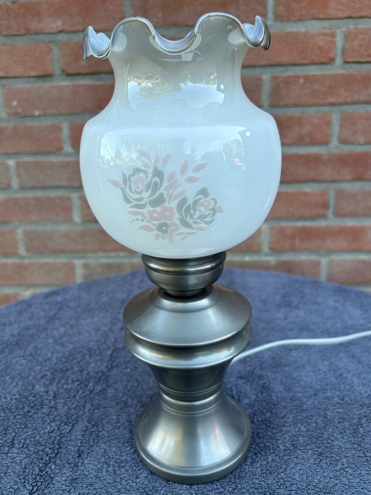Vintage tafellamp met bloemmotief, Ophalen of Verzenden