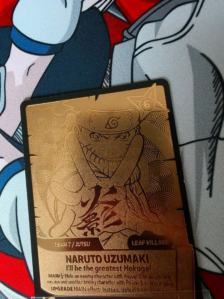 Naruto Mythos tcg Legendary 22 carat gold serialised 0689, Ophalen, Zo goed als nieuw, Losse kaart, Foil