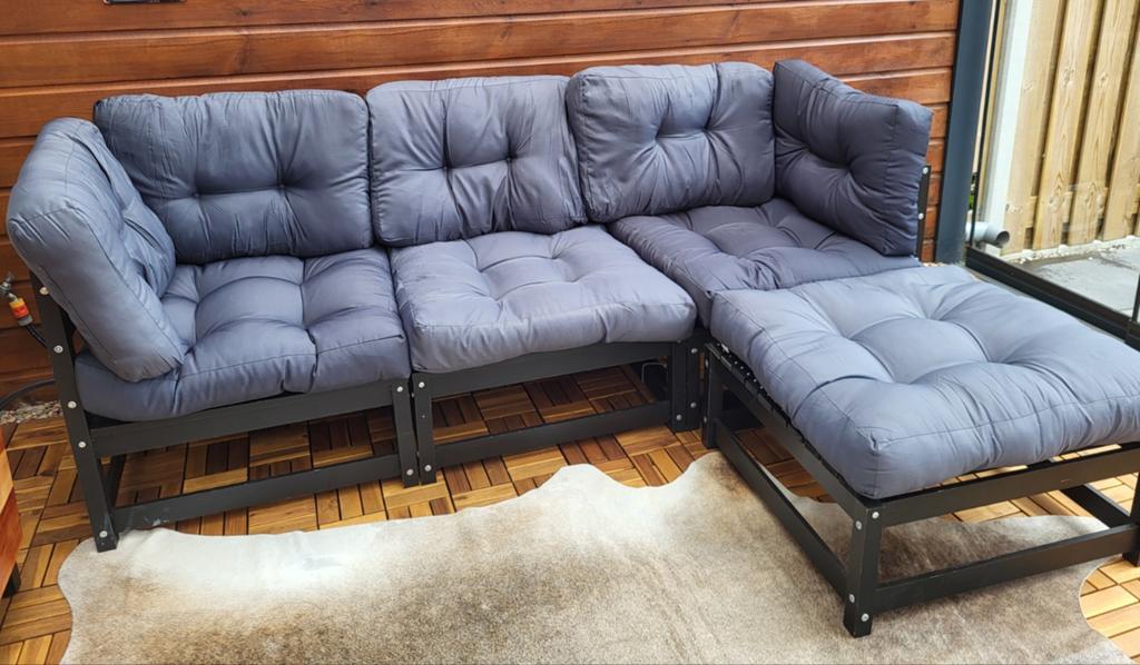 Leuke loungeset grijs 2.10 m + extra's, Tuin en Terras, Ophalen, Hocker, Zo goed als nieuw, Loungeset