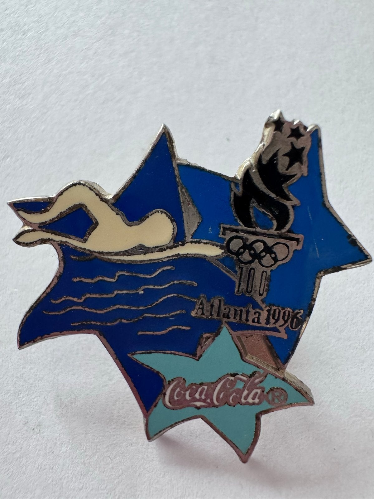 Olympische Spelen Atlanta 1996 Coca-Cola Zwemmer Pin, Ophalen of Verzenden, Gebruikt, Sport, Speldje of Pin