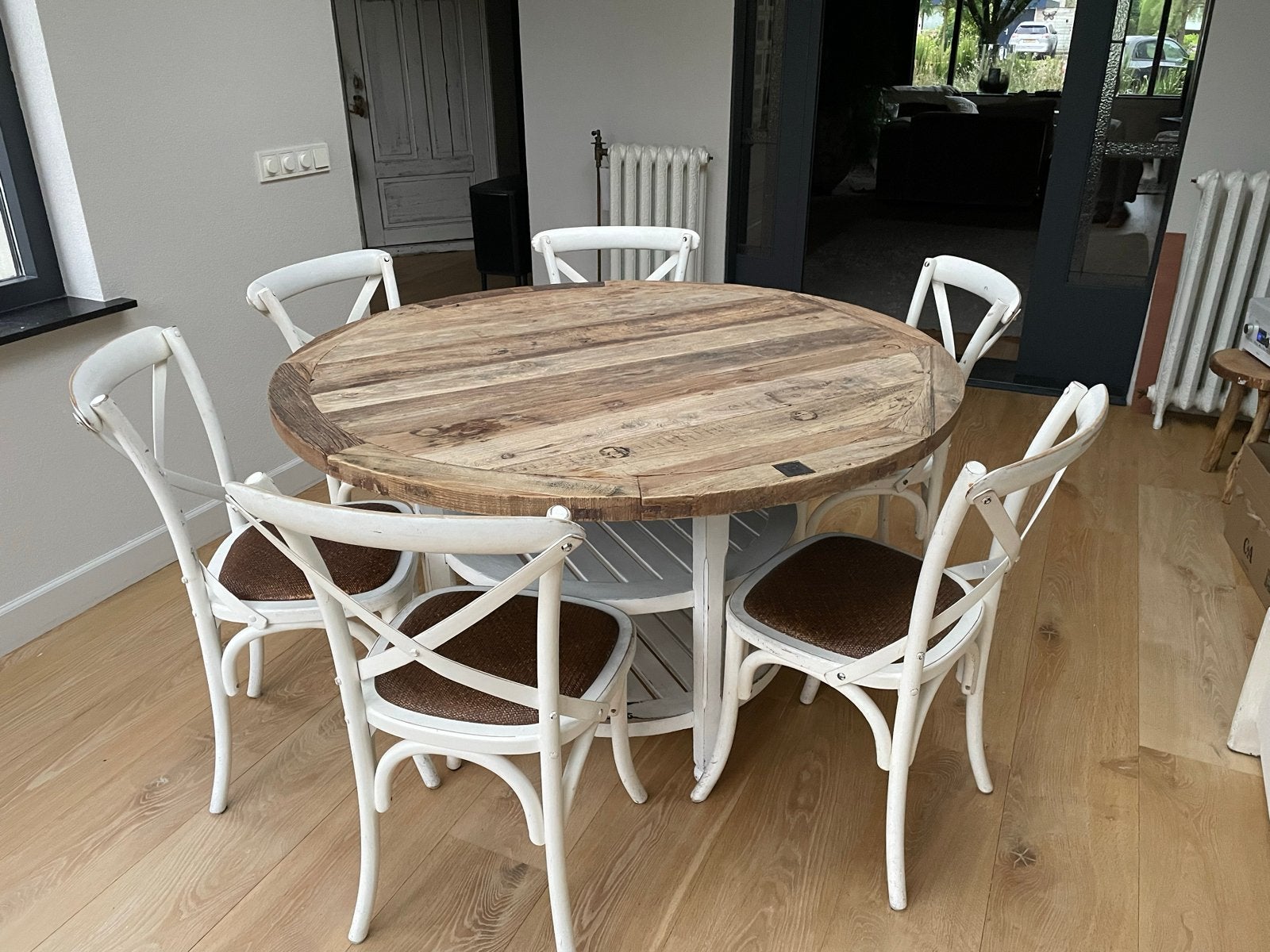 Riviera Maison ronde eettafel sloophout, Ophalen, Gebruikt, 100 tot 150 cm, Rond