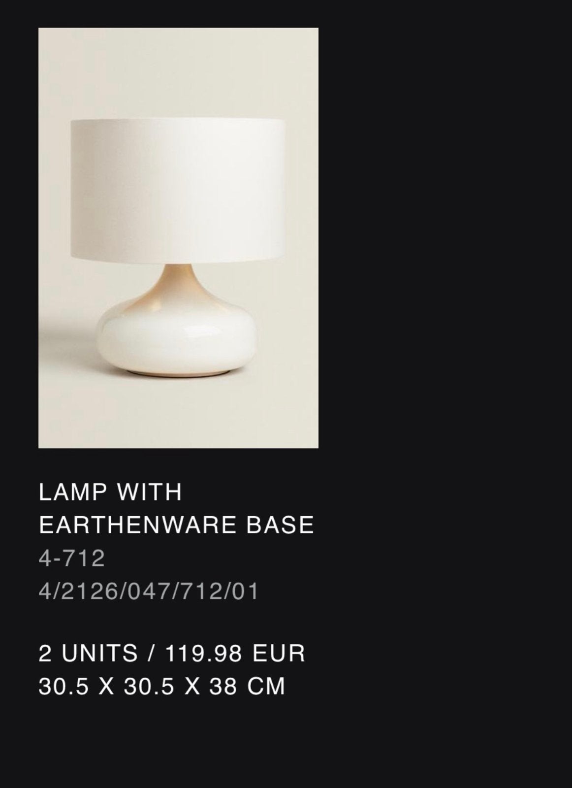 2 Cream Witte tafellamp bij Zara Home, Ophalen, Keramiek, Wit, E27 (groot)
