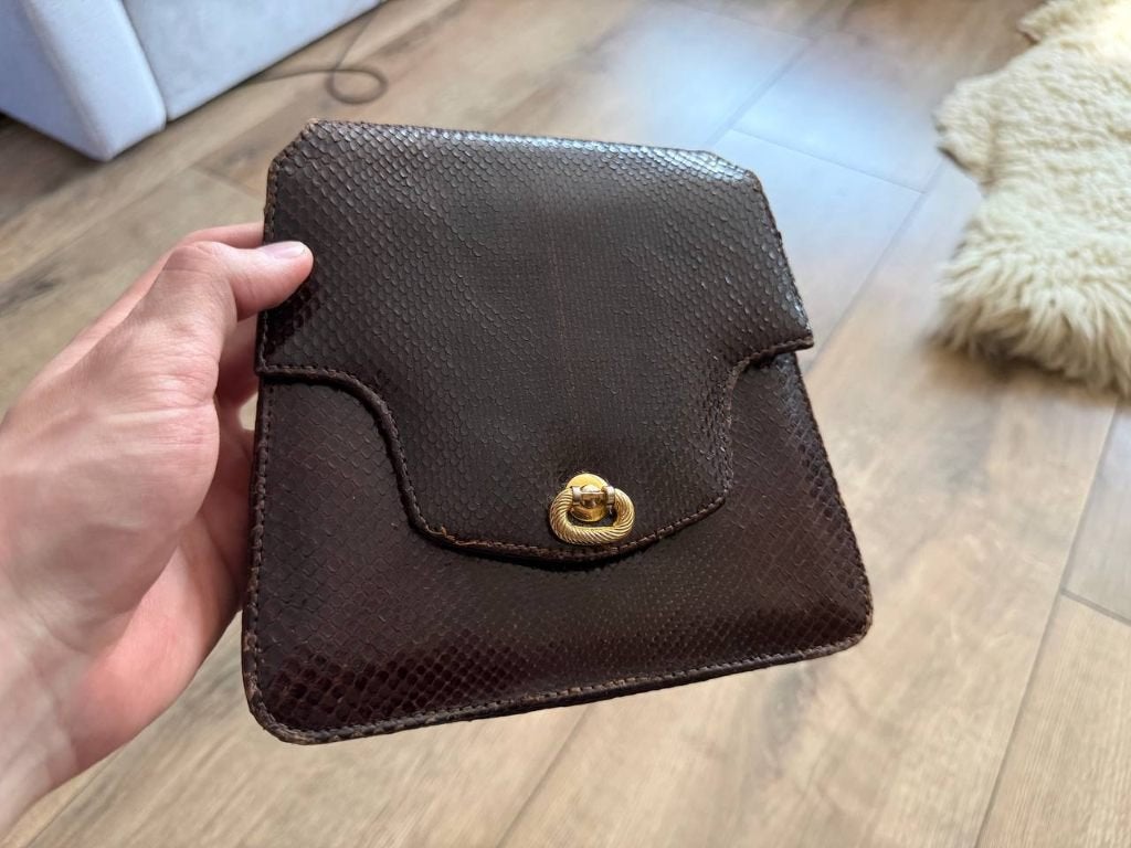 Tasje snake skin python leather handtas vintage, Ophalen of Verzenden, Bruin, Handtas