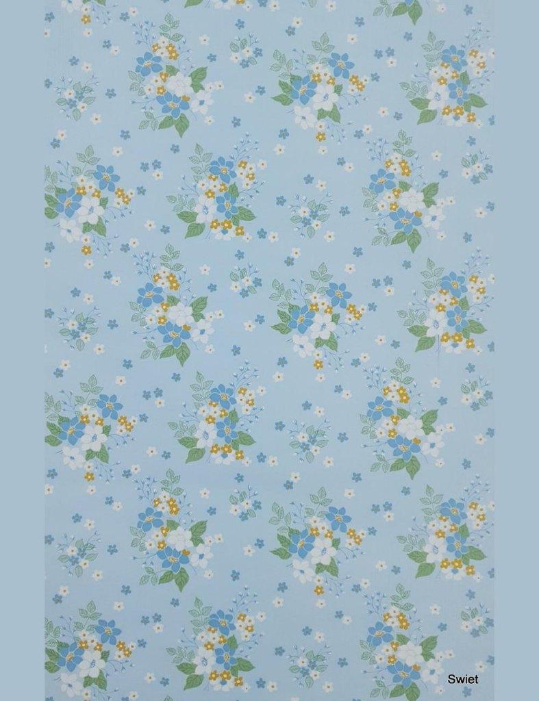 5648 blauw bloemen behang vintage retro boeketjes fris swiet, Verzenden, Wit