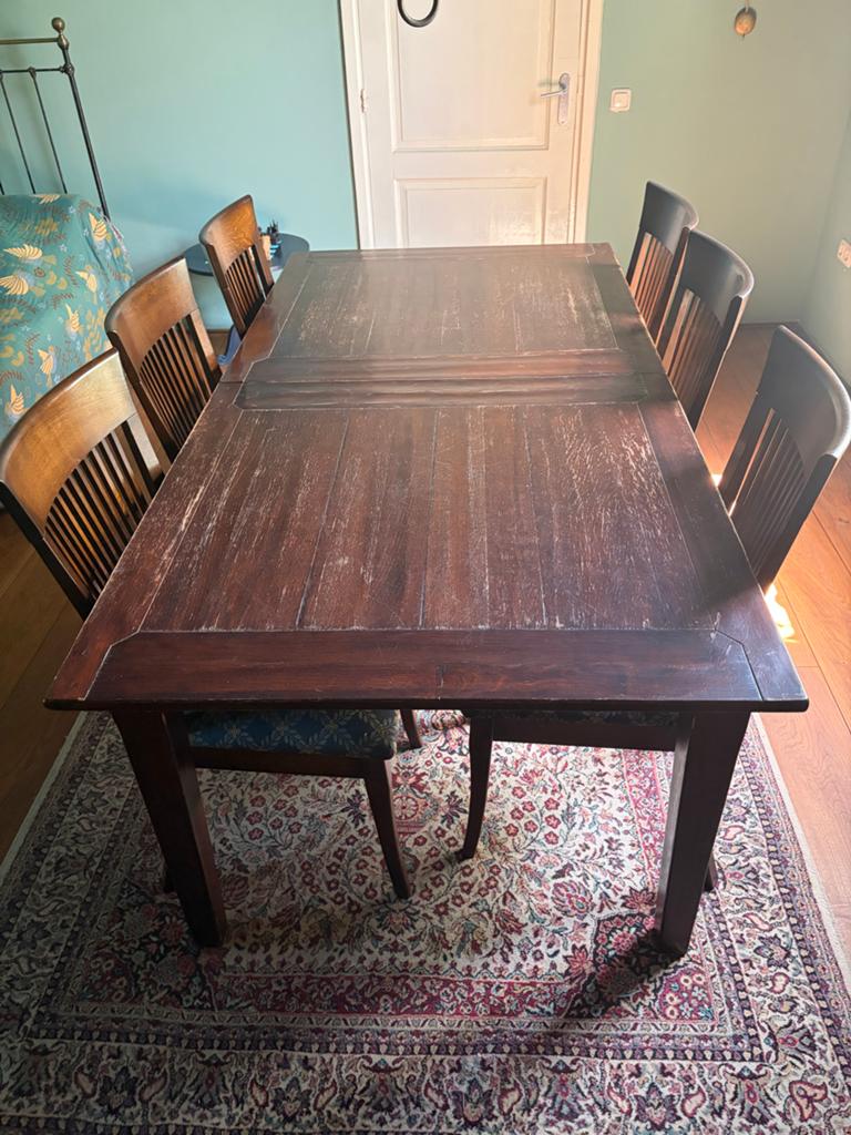 Massief houten eettafel met 6 stoelen, Antiek en Kunst, Ophalen