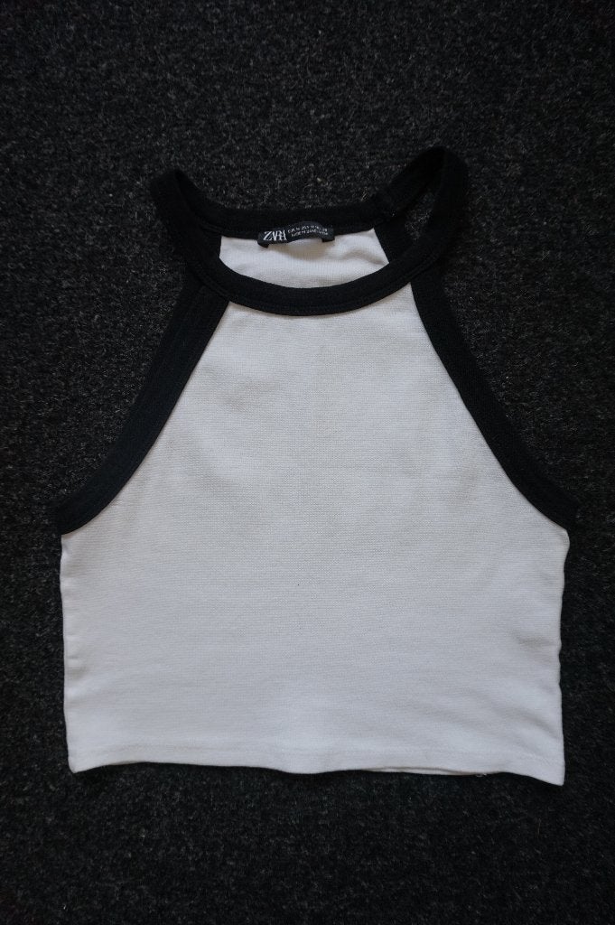 Zara crop top naveltruitje cropped top hemd zwart wit maat M, Maat 38/40 (M), Ophalen of Verzenden, Zo goed als nieuw, Zonder mouw