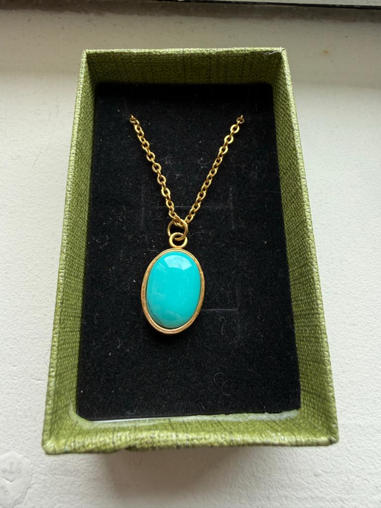 Gouden ketting met turquoise hanger, Sieraden, Tassen en Uiterlijk, Kettingen, Ophalen of Verzenden, Zo goed als nieuw, Goud, Met edelsteen