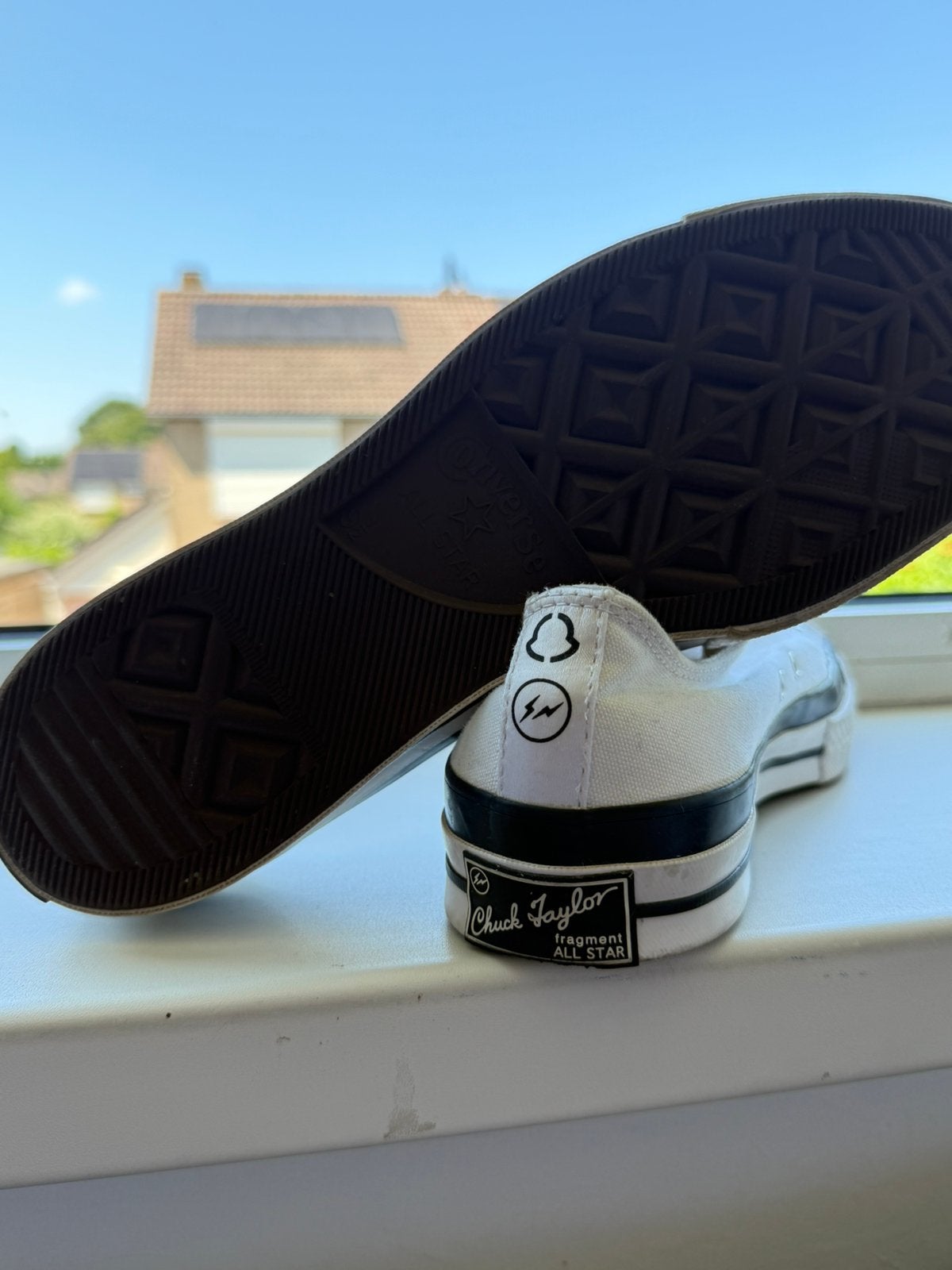 Converse Chuck Taylor All-Star Moncler Fragment White mt 43, Wit, Ophalen of Verzenden, Sneakers of Gympen, Gedragen