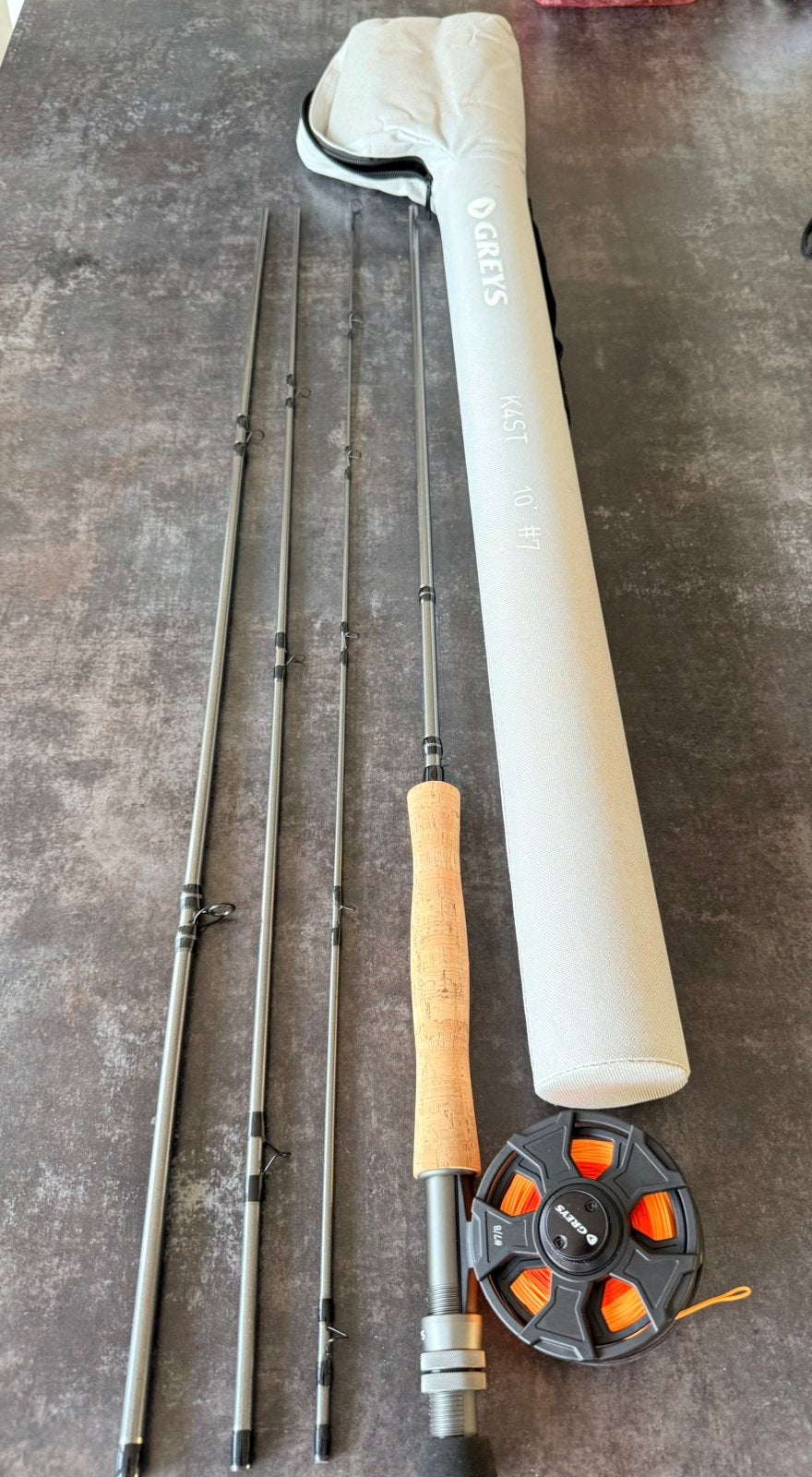 Te koop. Vliegvishengel Greys  met reel en lijn., Watersport en Boten, Ophalen, Zo goed als nieuw, Werphengel
