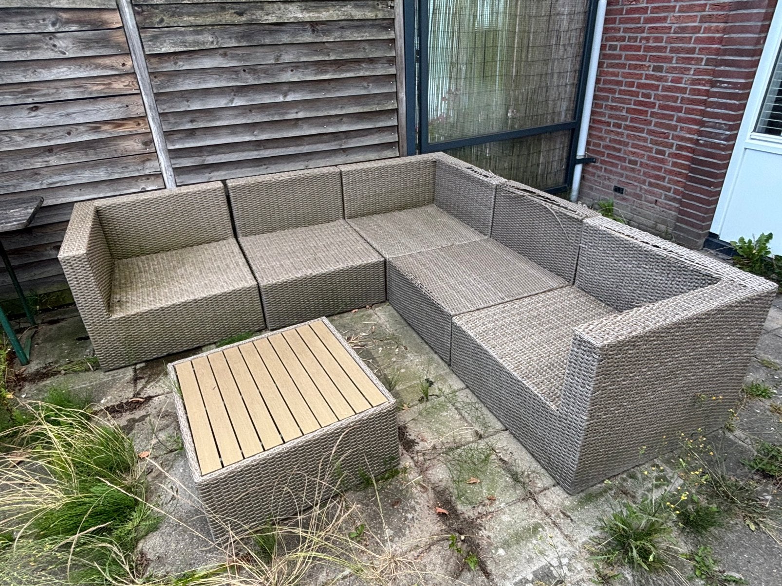 Loungeset jysk gratis, Tuin en Terras, Ophalen, 5 zitplaatsen, Kunststof, Gebruikt