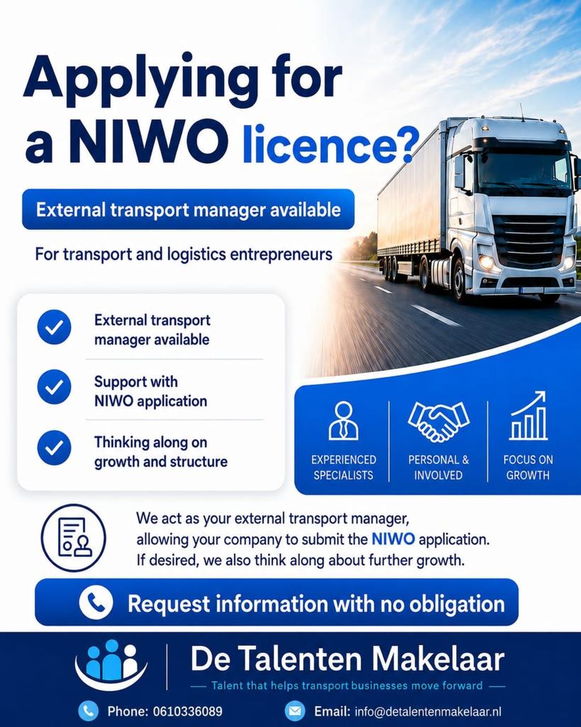 Externe vervoersmanager - NIWO vergunning, Vacatures, Vacatures | Logistiek, Inkoop en Transport, Overige uren, HBO, Vanaf 3 jaar