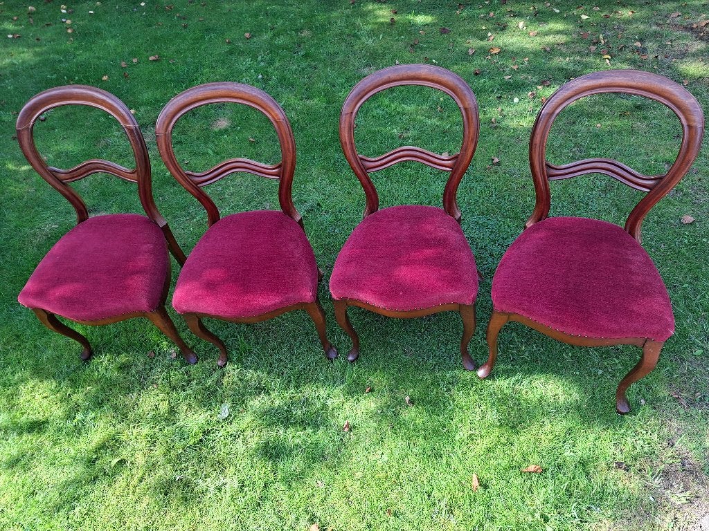 2 stevige wortelnoten eetkamer stoelen met dieprode stof, Ophalen, Hout, Gebruikt, Twee