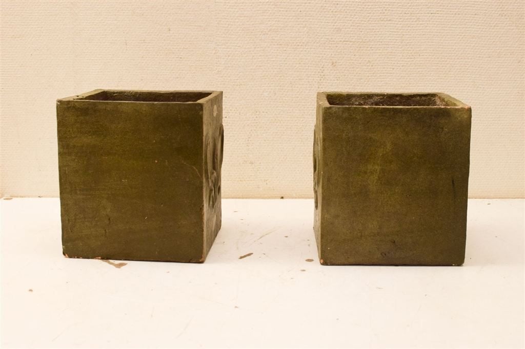 2 stuks vierkante bloempotten 47692, Gebruikt, Rond, Ophalen of Verzenden, Aardewerk