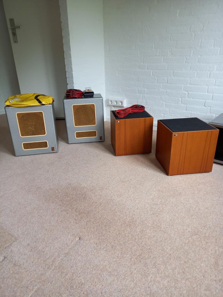 4 vintage luidsprekers met 4x Philips 9710 speakers, Ophalen, Minder dan 60 watt, Front, Rear of Stereo speakers, Philips