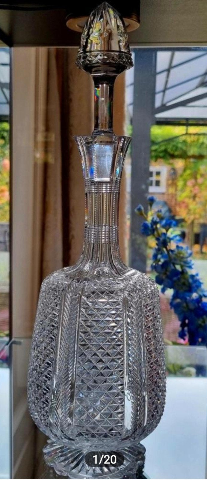 ANTIEK DIAMANT EN FACET GESLEPEN KRISTALLEN KARAF., Ophalen