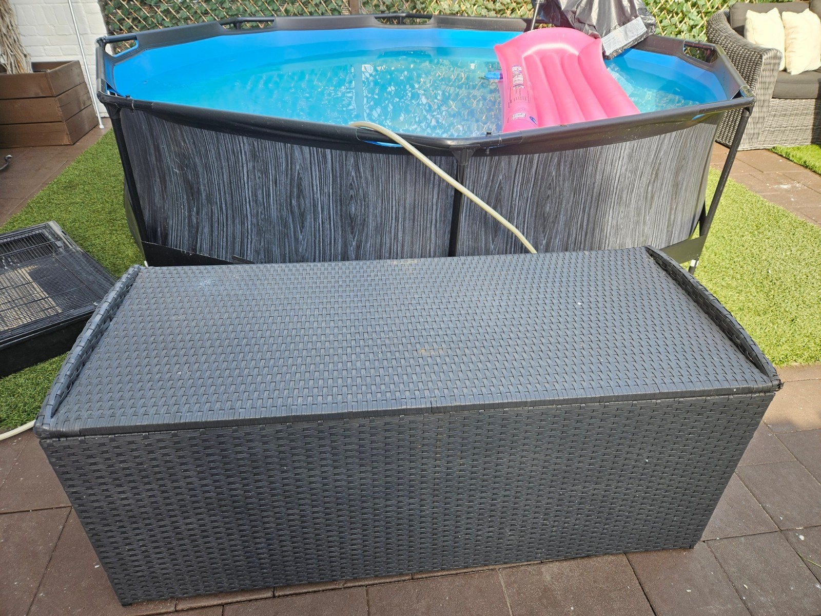 Grote antraciete wicker tuinkist, Tuin en Terras, Tuinmeubel-accessoires, Ophalen of Verzenden, Gebruikt