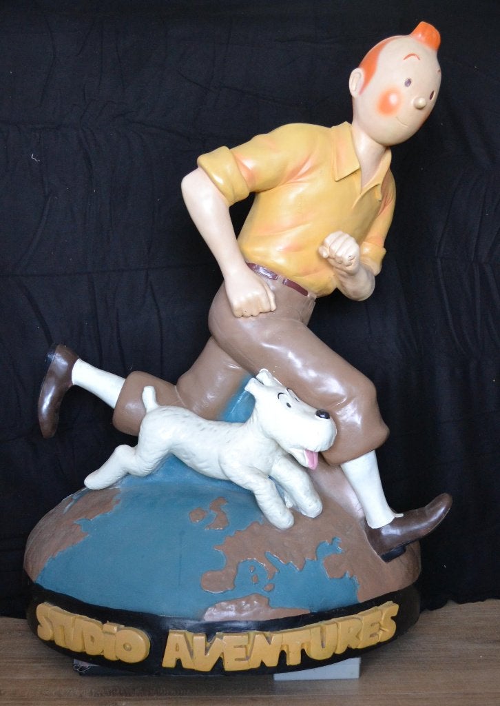 Kuifje & Bobbie beeld Studio Aventures 113 CM hoog, Ophalen, Kuifje, Zo goed als nieuw, Beeldje of Figuurtje