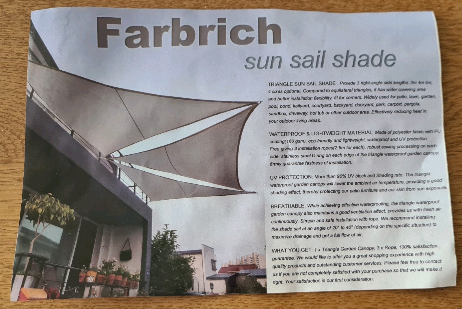 Farbrich Driehoekig Schaduwdoek Waterdicht & UV-bescherming, Ophalen of Verzenden, Nieuw