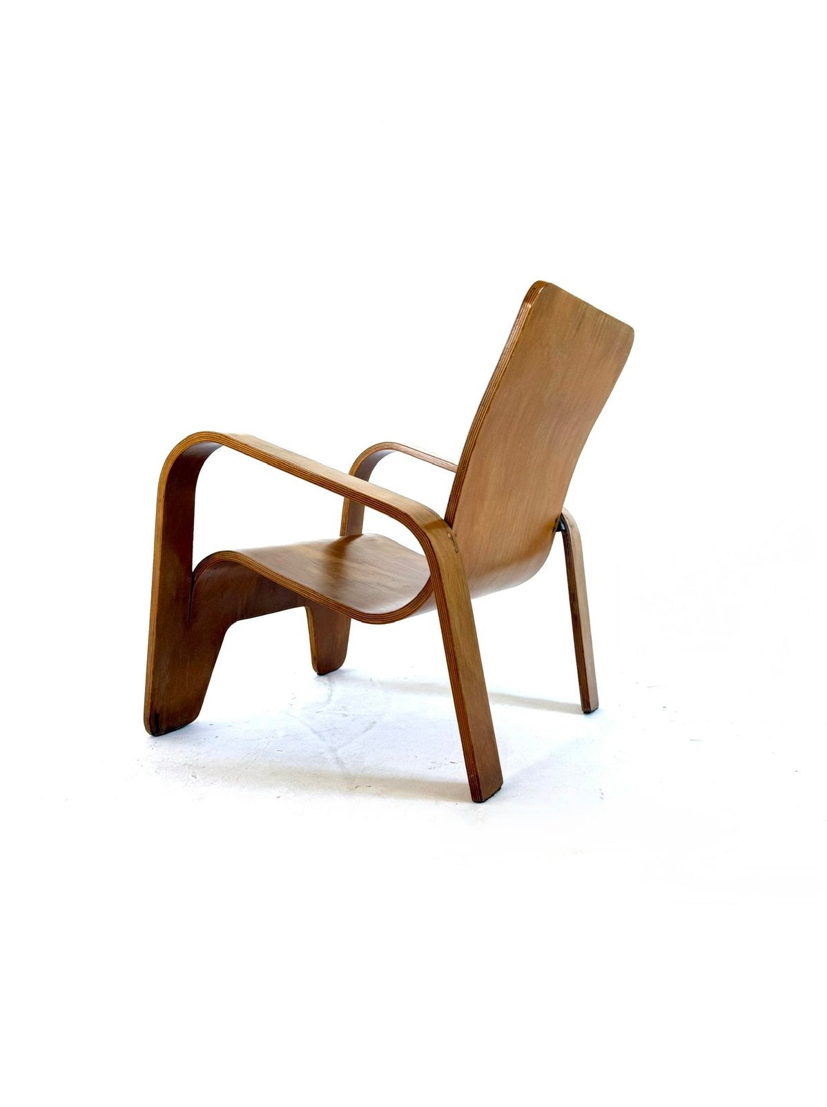 Vintage ‘LaWo 1’ multiplex fauteuil, Han Pieck ‘46, Han Pieck, Vintage retro buisframe design rotan webbing papercord deens, 75 tot 100 cm