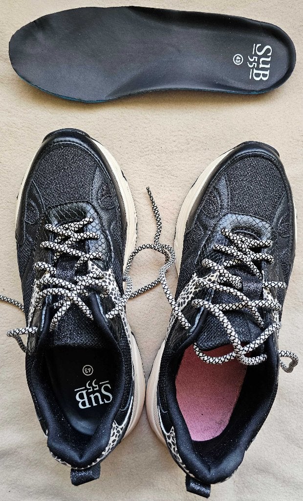 SUB-55 zwart-beige leren sneakers maat 43 zgan, Overige kleuren, Ophalen of Verzenden, SUB-55, Sneakers of Gympen