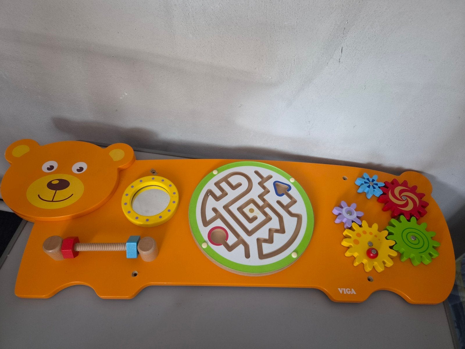 Viga Houten wandspeelbord met tandwielen en en Labyrint, Ophalen, Gebruikt