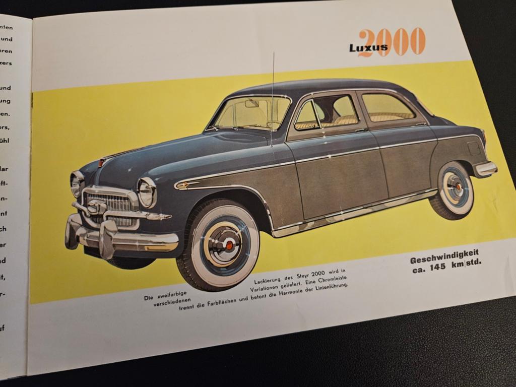 Brochure Steyr 2000 Luxus "Grand Vue", Boeken, Auto's | Folders en Tijdschriften, Ophalen of Verzenden, Zo goed als nieuw, Overige merken