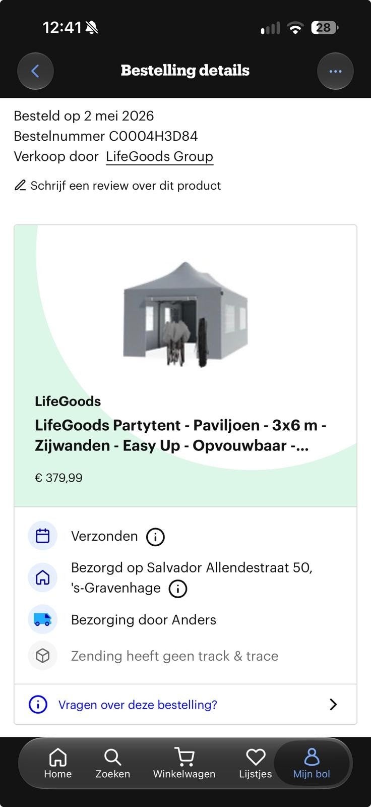 LifeGoods Partytent - Paviljoen - 3x6 m -Zijwanden - Opvouwb, Ophalen, Opvouwbaar, Partytent, Nieuw
