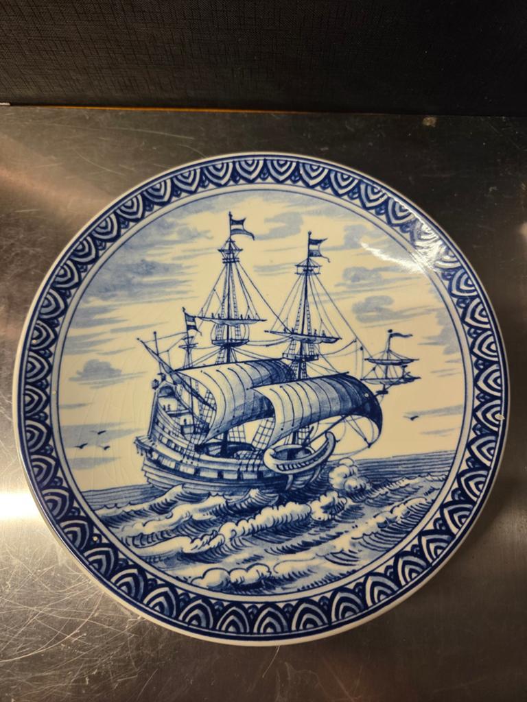 Westraven Delfts Blauw Wandbord met Schip - 20 cm, Antiek en Kunst, Ophalen of Verzenden