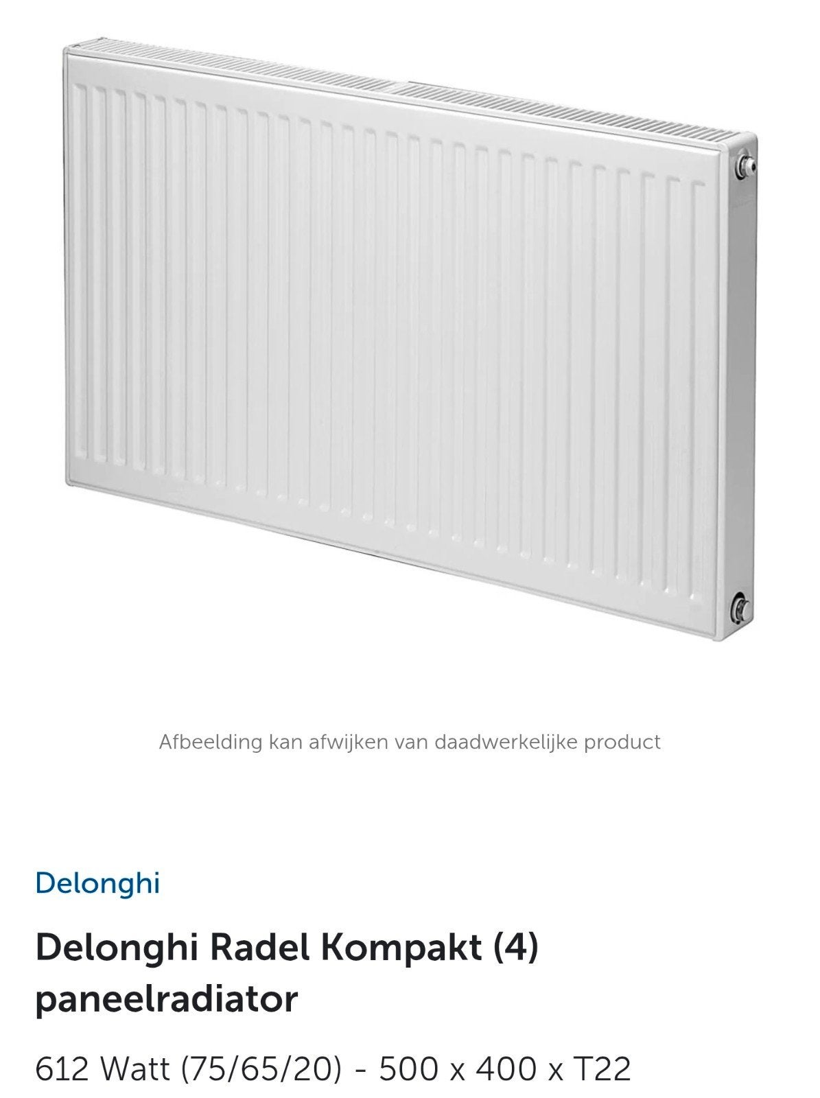 Delonghi Radel paneelradiator 500x400 612 Watt, Ophalen, 30 tot 80 cm, 500 tot 800 watt, Radiator