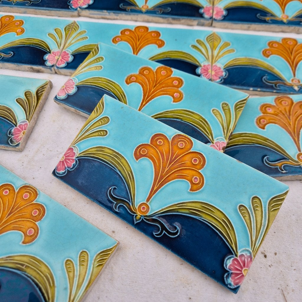 49 jugendstil randtegels 7,5x15cm prachtige kleuren