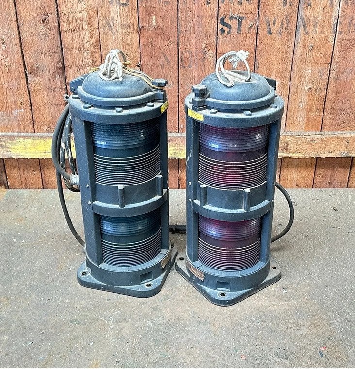Oude scheepslampen rood + groen (boordlichten) dubbel, Ophalen of Verzenden, Gebruikt, Motorboot of Zeilboot, Gebruiksvoorwerp